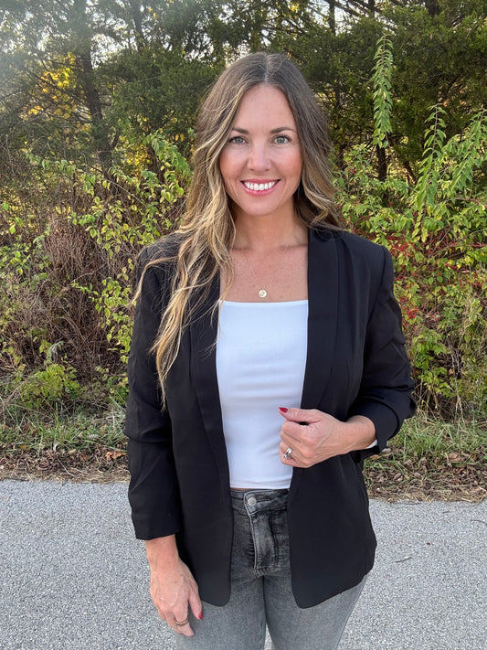 Black Ruched Sleeve Blazer