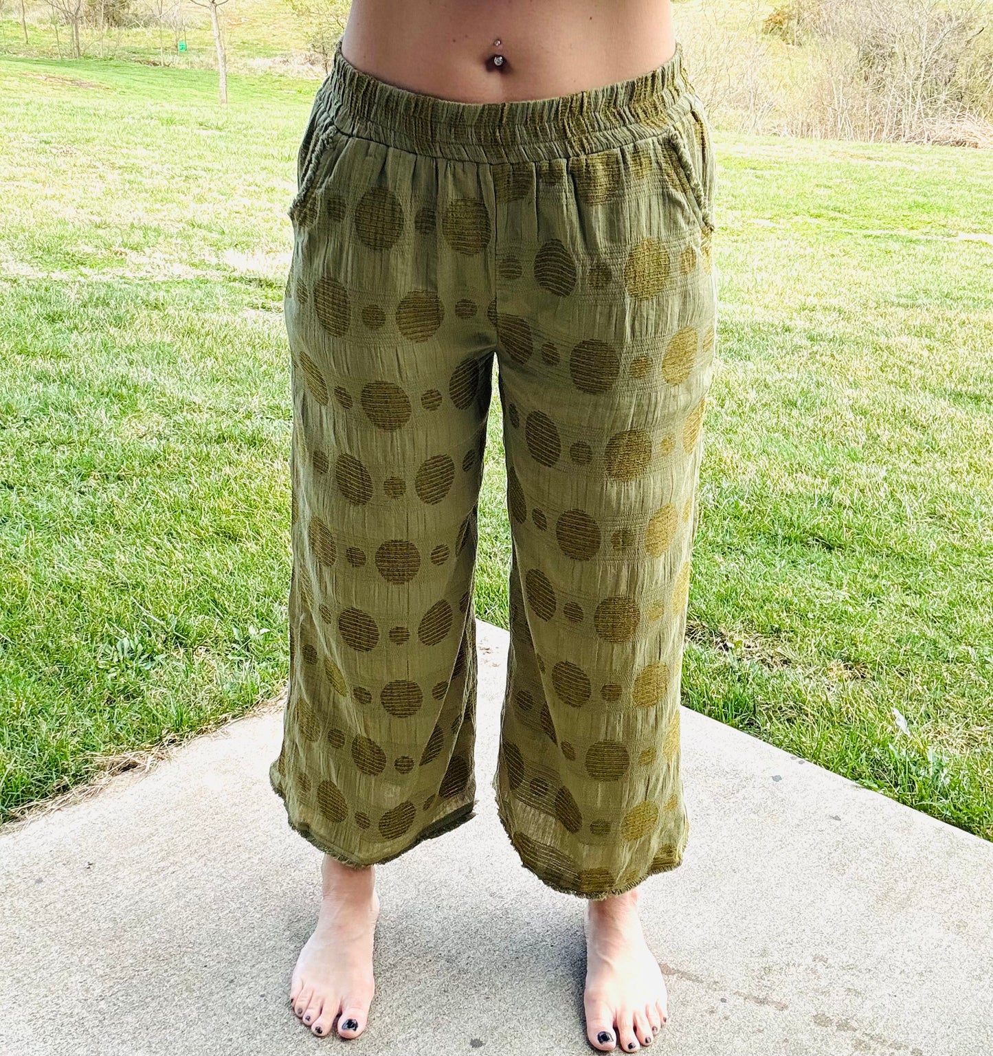 Olive Swiss Dot Pants