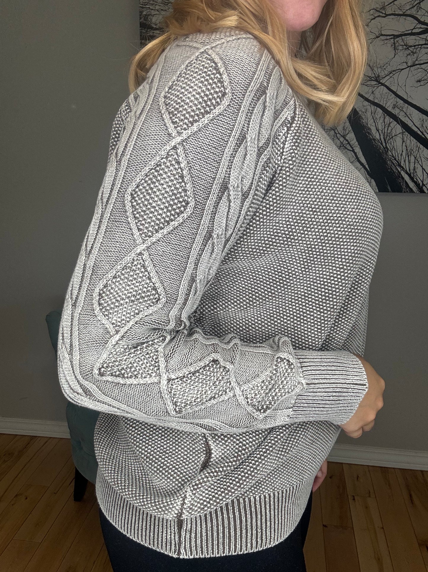 Stone Washed Cable Sleeve Sweater