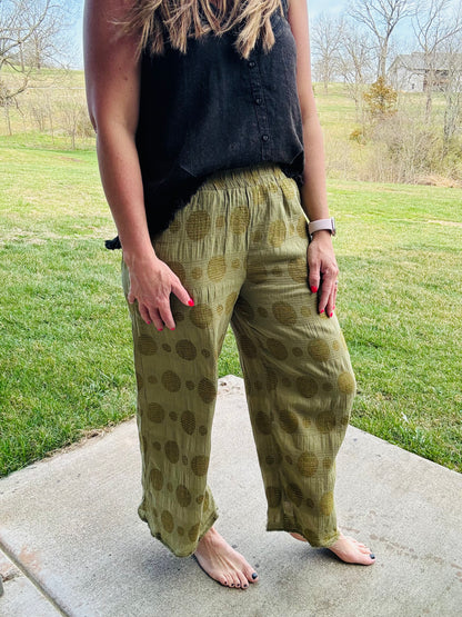 Olive Swiss Dot Pants