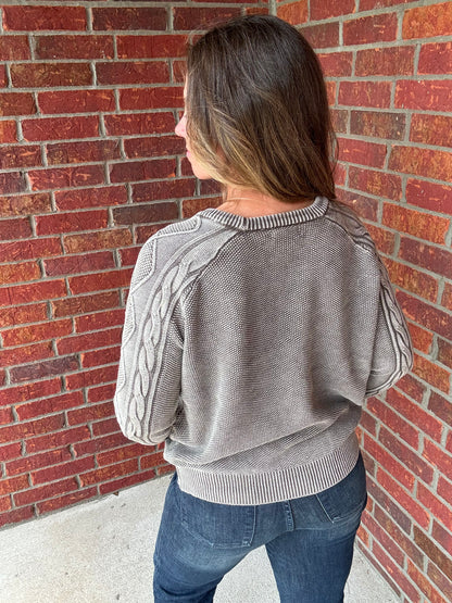 Stone Washed Cable Sleeve Sweater