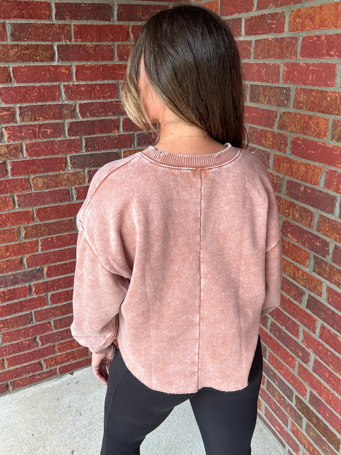 Cozy acid washed fleece crop pullover