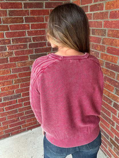 Stone Washed Cable Sleeve Sweater