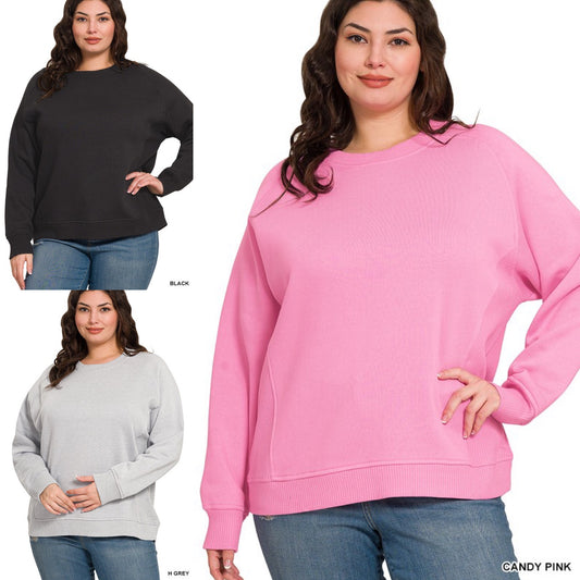 Curvy Zenana ribbed sided sweatshirt - multiple colors