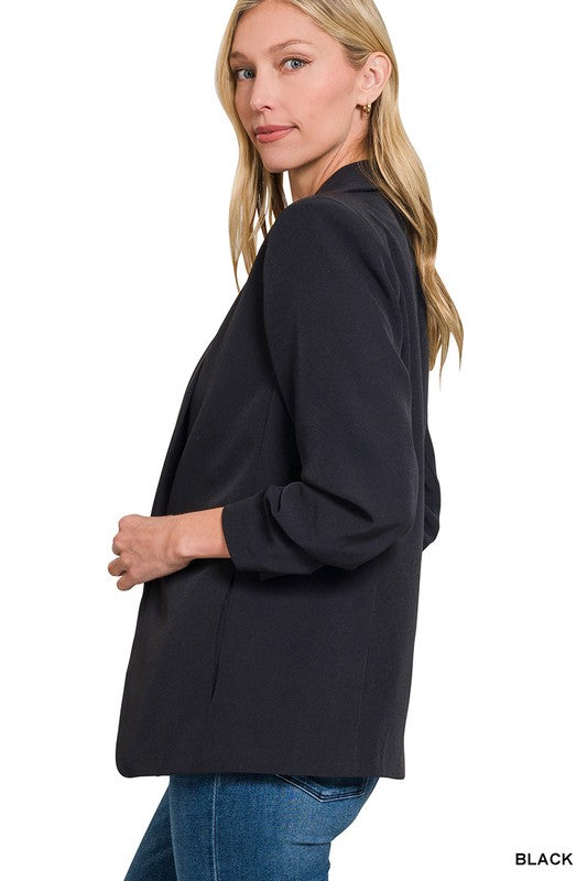 Black Ruched Sleeve Blazer