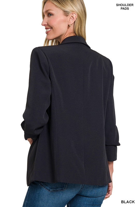 Black Ruched Sleeve Blazer